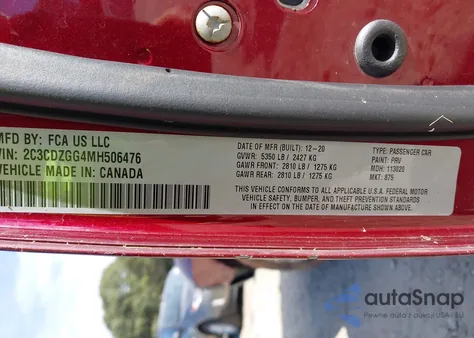 2021 Dodge Challenger Sxt Awd из США, поврежденный, VIN 2C3CDZGG4MH506476